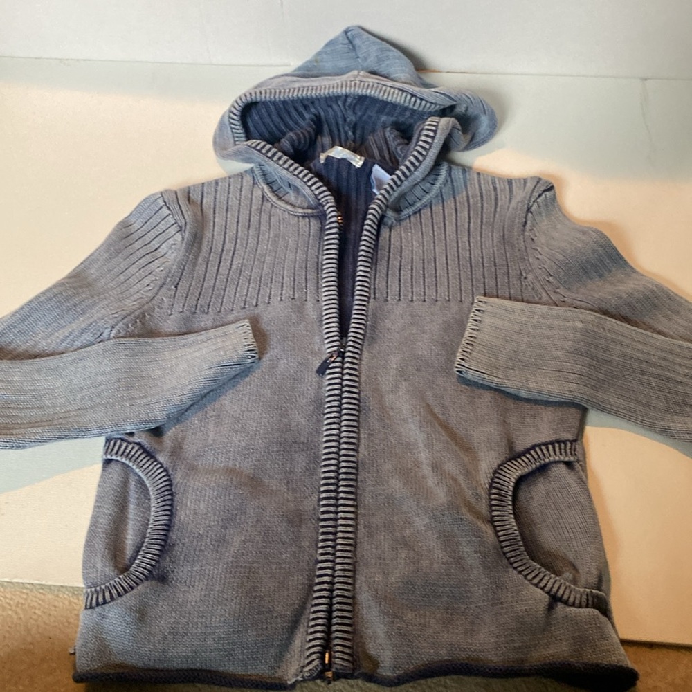 Vintage Frost Muted Blue Zip-Up Cardigan w/Hood